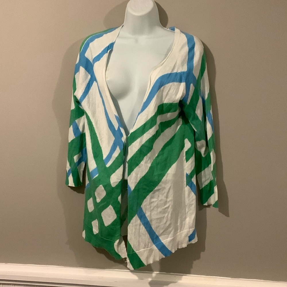 Evolution button down cardigan for women, blue and green, pure cotton size m